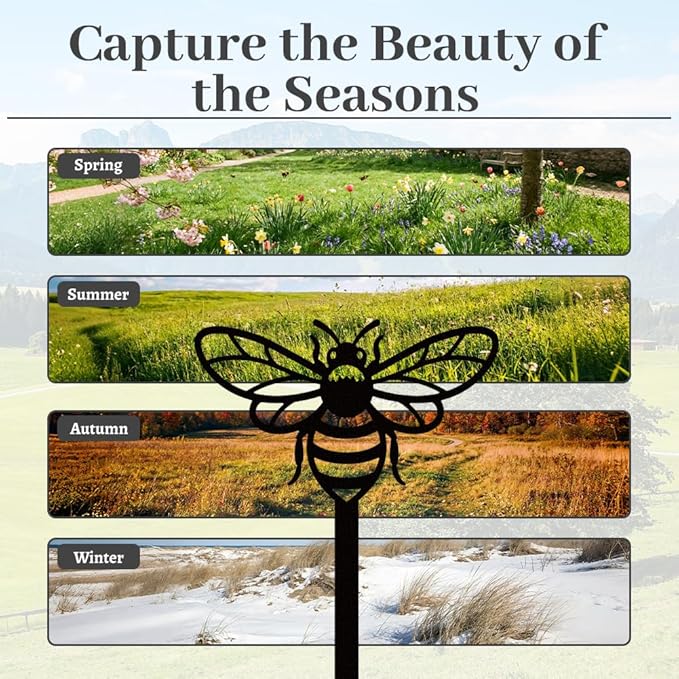 WADORN Bee Metal Yard Stakes Spring Decor, 10.6" Bee Outdoor Statues Silhouette Black Cute Bees Yard Art Stakes Bees Lover Gifts Indoor Outdoor Ornaments Decoration for Garden Patio Backyard Lawn