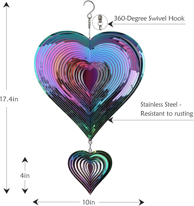 Phuryllic Wind Spinners Outdoor, Valentine Garden Decor, Bird Deterrents for Outside, 3D Metal Yard Decorations for Patio & Backyard, Unique Gardening Gifts for Women & Moms - 2pcs Purple Heart