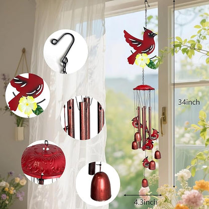 HONGLAND Wind Chimes for Outside,34" Hanging Metal Cardinal Windchimes Outdoor,Unique Memorial Wind Chimes for Mom/Grandma,Home Decorative Ornaments for Garden, Patio, Yard Decor