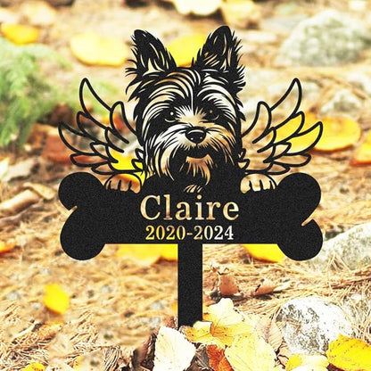 Custom Yorkshire Terrier Memorial Grave Marker Personalized Metal Dog Silhouette Statue Memorial Plaque Decorative Garden Stake for Outside Patio Yard Art Outdoor Decor Sign Lawn Ornament