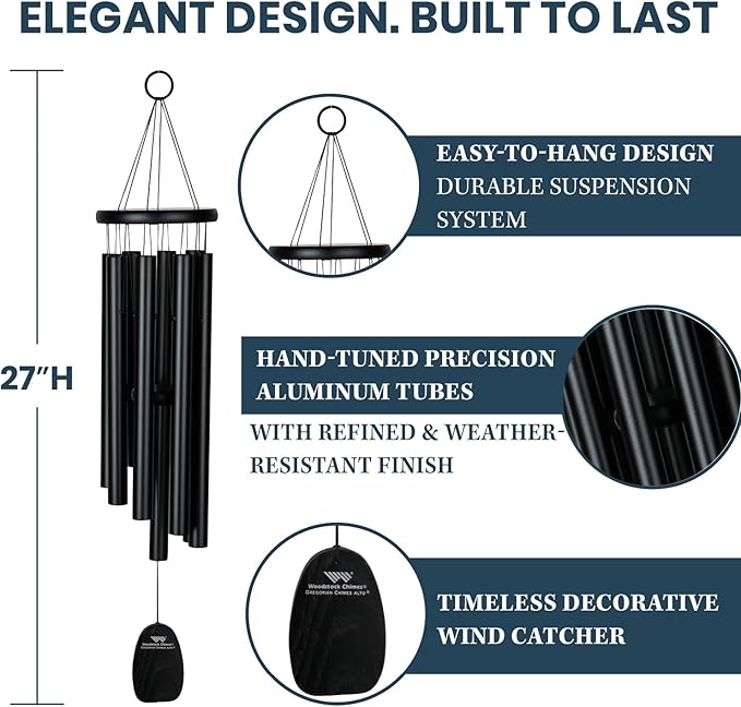 Woodstock Chimes Signature Collection, Gregorian Chimes, Alto (27'') Black, Inspirational and Memorial Wind Chimes for Outdoor, Patio, Home or Garden Décor (GABB)