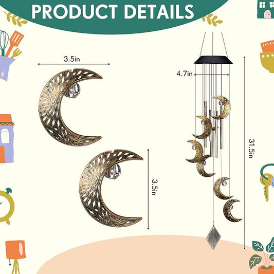 Colingmill Solar Wind Chimes for Outside Waterproof Hanging Wind Chimes Lights Outdoor Decor Yard Garden Gifts for Mother Mom Grandma Wife Neighbors(Moon,Warm Colored Lights)