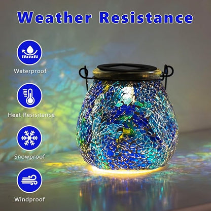 Stargarden 2Pack Mosaic Solar Lantern ,Outdoor Hanging Waterproof Mosaic Light Solar Table Lamp for Garden ,Patio,Yard Decor (Blue )