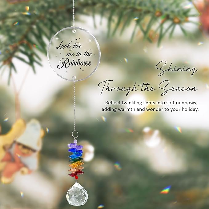 Glass Ornament Suncatcher - Look for Me in The Rainbows - Sympathy Gift for Loss of Loved One - Grief Gifts - Heaven Keepsake - Mother's Day for Mom Dad Sisters Brothers