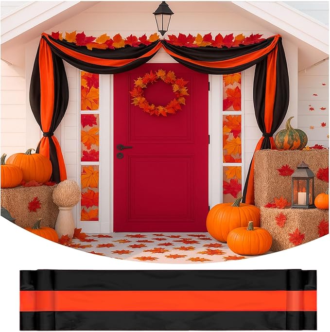 Fall Bunting Thanksgiving Day Décor Autumn Banner Halloween Bunting Flag- 3 Stripe Orange & Black Bunting Flags Trick or Treat Decor Outside Wall Garden Porch Indoor Home - 24" x 240"