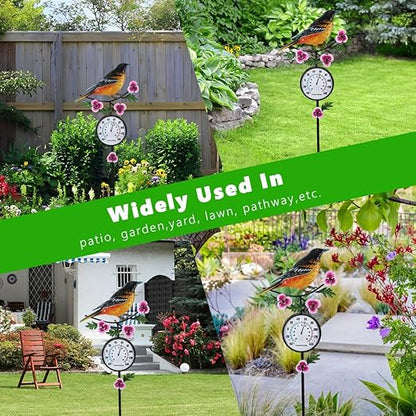 Outdoor Thermometer, 35" Tall No Battery Needed Outside Thermometer with Garden Stake, Hummingbird Wall Thermometer for Yard Patio Decor