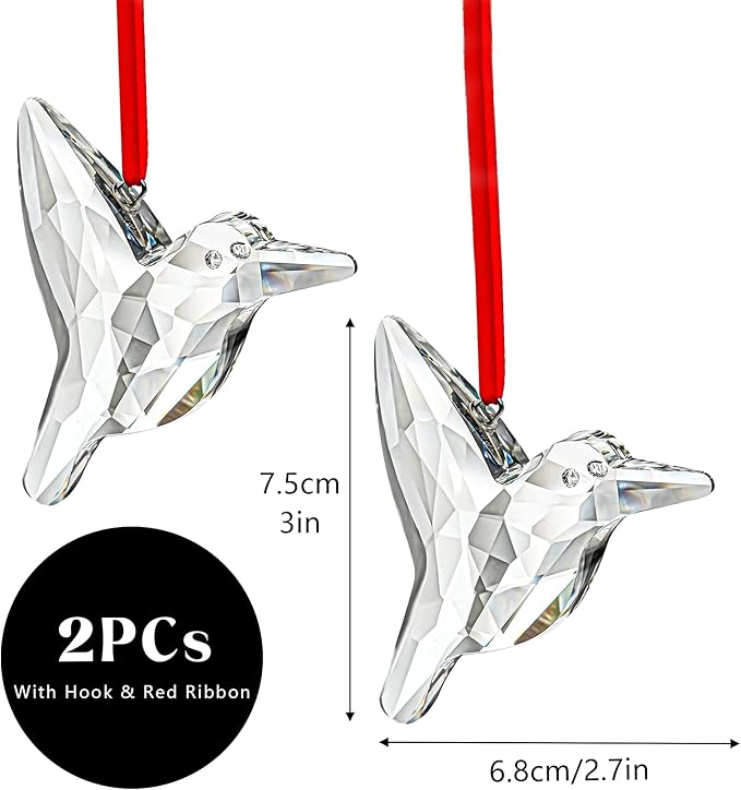 H&D HYALINE & DORA Set of 2 Crystal Hummingbird Suncatchers Rainbow Glass Hummingbird Sun Catcher Hanging Crystals for Window Garden Home Christmas Decor(3 inch)
