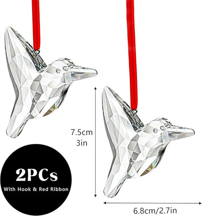 H&D HYALINE & DORA Set of 2 Crystal Hummingbird Suncatchers Rainbow Glass Hummingbird Sun Catcher Hanging Crystals for Window Garden Home Christmas Decor(3 inch)
