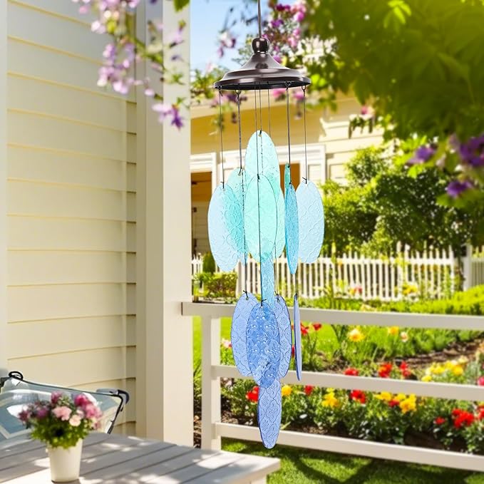 MUMTOP Wind Chimes for Outside, Stained Glass Wind Chime Windchimes for Patio, Outdoor,Garden,Yard,Coastal,Window,Home Decor or Gifts for Women