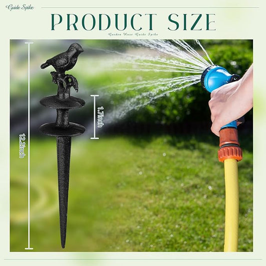 MorningRo 8 Pcs Garden Hose Guide Spike 12 Inch Heavy Duty Metal Hose Support Spike Aluminum Decorative Garden Stakes Protector to Keeps Flower Beds Plant Yard Lawn (Bird)