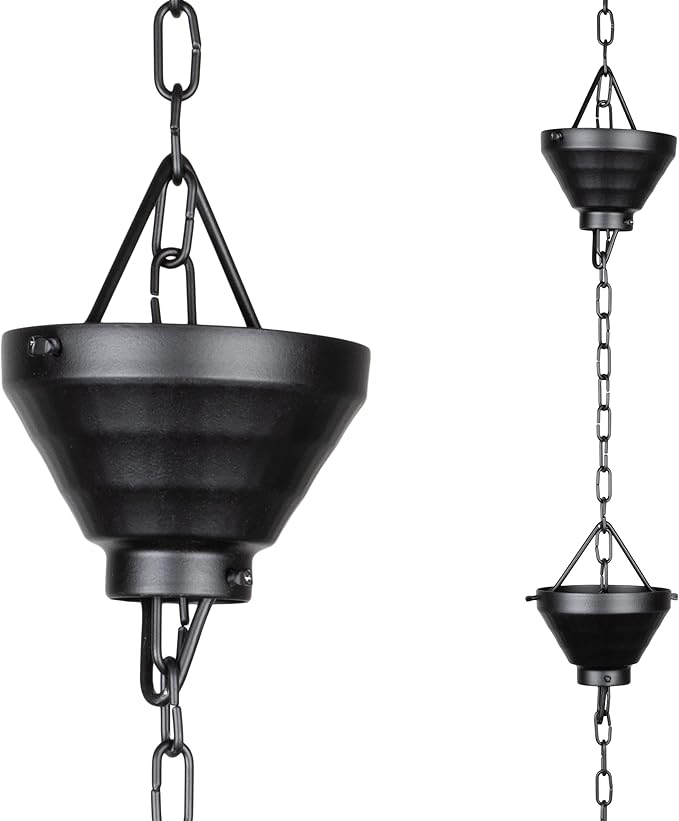 Monarch Rain Chains Aluminum Siam Rain Chain, 8.5 ft Black Powder Coated Aluminum Decorative Rain Catcher Chain for Gutters, Aluminum Rain Gutter Replacement Downspout