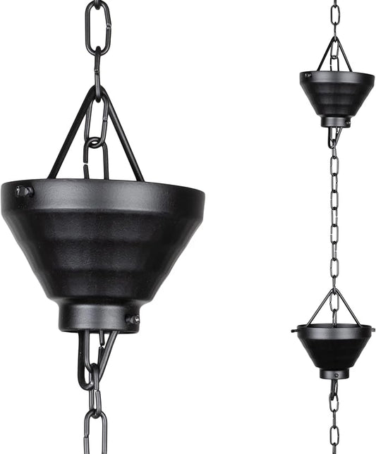 Monarch Rain Chains Aluminum Siam Rain Chain, 8.5 ft Black Powder Coated Aluminum Decorative Rain Catcher Chain for Gutters, Aluminum Rain Gutter Replacement Downspout
