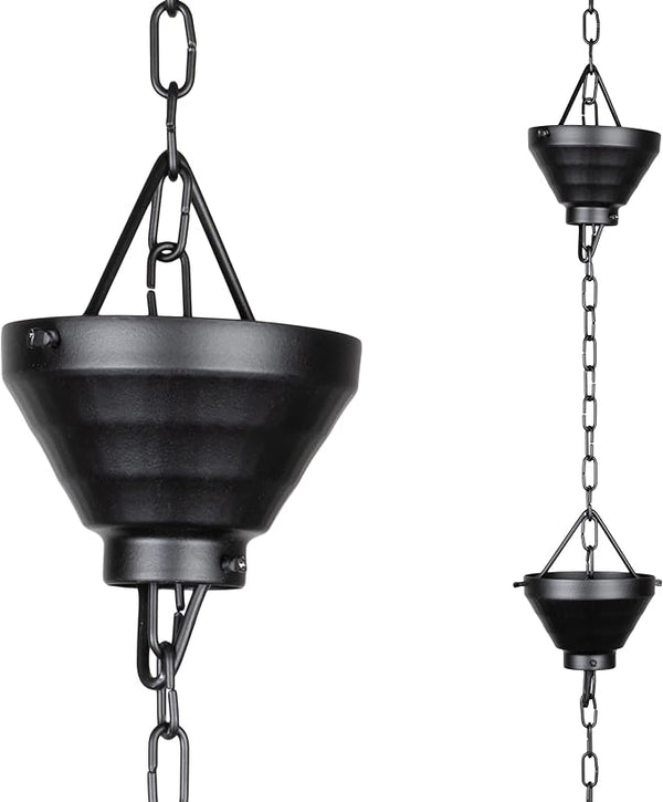 Monarch Rain Chains Aluminum Siam Rain Chain, 8.5 ft Black Powder Coated Aluminum Decorative Rain Catcher Chain for Gutters, Aluminum Rain Gutter Replacement Downspout