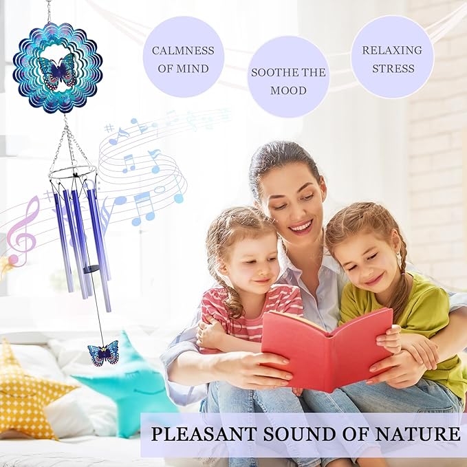 Wind Chimes for Outside with Butterfly Wind Spinner, Valentines Day Birthday Gifts for Women Mom Friends Sisters Teacher, Windchimes Outdoor Decor Patio Garden Yard Butterflies Decorations