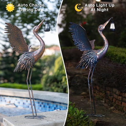Crane Garden Statues for Outside, 43" Metal Heron Yard Art & Garden Sculptures - Large Outdoor Decor for Patio, Backyard, Pond, Lawn Ornaments