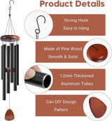 Aluminum Wind Chimes for Outdoor Garden and Yard with Soothing Deep Tones, Creates a Peaceful Ambiance with Sophisticated Wind Catcher, Ideal Calming Gift for Families (Black, 37 Inches)