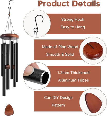 Aluminum Wind Chimes for Outdoor Garden and Yard with Soothing Deep Tones, Creates a Peaceful Ambiance with Sophisticated Wind Catcher, Ideal Calming Gift for Families (Black, 37 Inches)