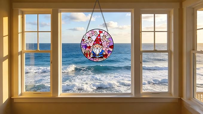 Funoasis Valentine's Day Stained Glass Suncatcher - Cupid and Heart 6.3 Inches Ornaments Gift for Lovers and Spouse