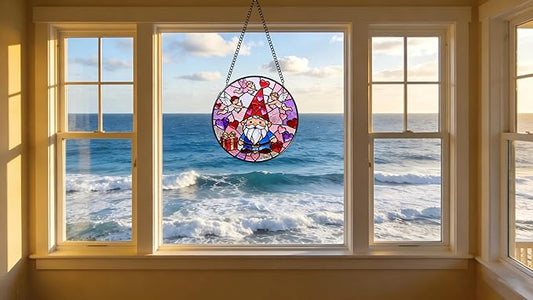 Funoasis Valentine's Day Stained Glass Suncatcher - Cupid and Heart 6.3 Inches Ornaments Gift for Lovers and Spouse