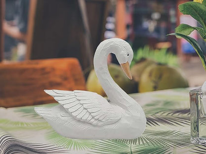 White Swan Statue Garden Ornament - Resin Figurine Sculpture for Yard Decoration, 7.3" Height - Elegant Swan Design for Landscaping Art & Crafts.