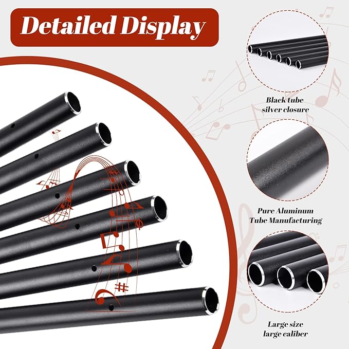 CELSOL 9''-13'' Large Aluminum Wind Chime Tubes, 0.78'' Dia., 1.2mm Wall, with 16ft Nylon Cord, Superior Sound, Wind Chime Parts Replacement, DIY Crafts for Garden, Patio, Home Decor, Gifts(Black)