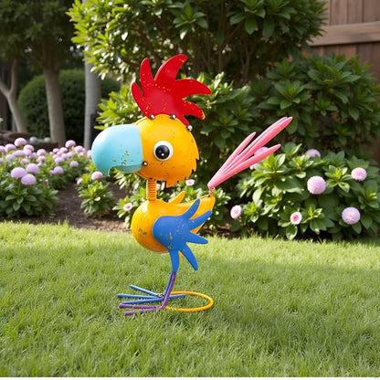 Metal Rooster Garden Statue, 15'' Rooster Decor Outdoor Statue, Chicken Yard Art Lawn Decor for Outside, Patio, Unique Present for Woman, Garden Lovers