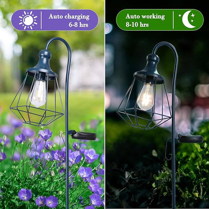 Solar Lights Outdoor Decorative Solar Retro Metal Lantern Yard Stake Decorative Path Light for Walkway Pathway Lawn Patio Yard Decorations Blue 2 Pack