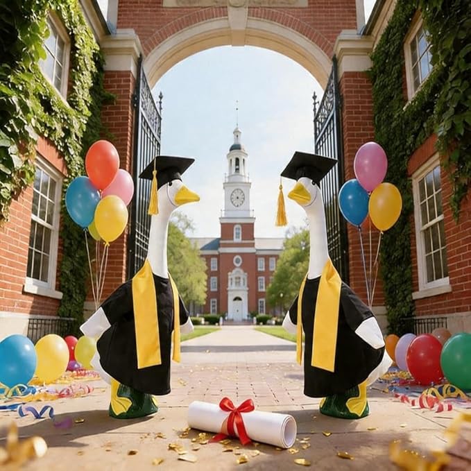 Graduation Porch Goose Outfits Academic Gown and Graduation Cap Costume Scarf for 23 Inch Cement Statue Outdoor Garden Patio Yard Lawn Art Decoration