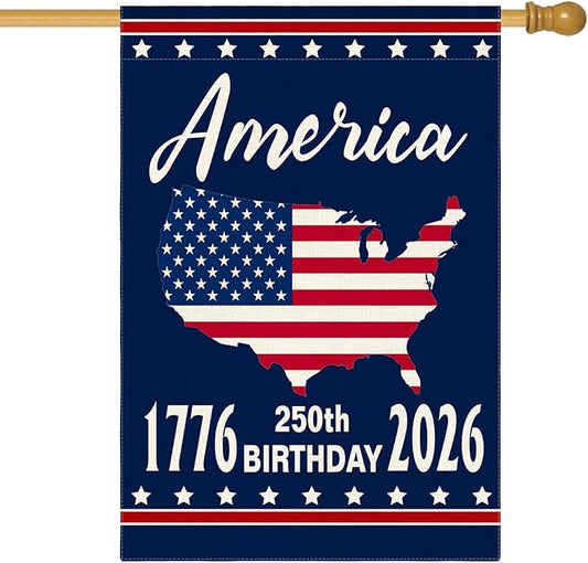 AVOIN colorlife 1776-2026 America 250th Anniversary Patriotic House Flag 28x40 Inch Double Sided Outside, 4th of July American 250 Years Yard Outdoor Decoration