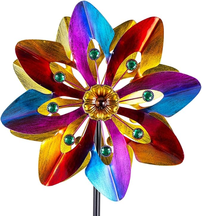 13" Metal Wind Spinner Outdoor - Kinetic Wind Sculpture with Metal Stake, Art Decor for Garden, Yard, Patio, Lawn - Ideal Gift for Family & Friends