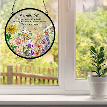 Personalized Mother's Day Suncatcher, Custom Name Birth Month Flowers Mom’s Bunch Window Hanging, Mothers Day Christmas Birthday Gifts for Mom from Daughter Son (Style 01)