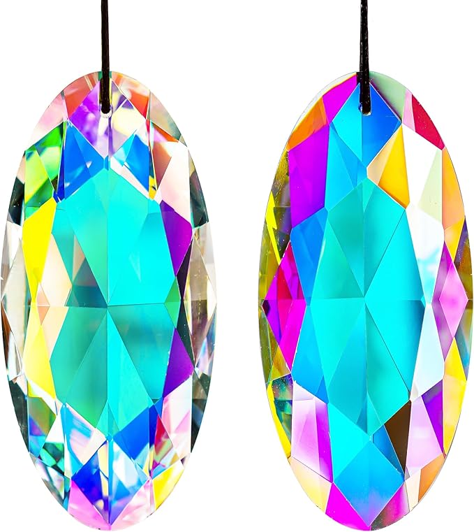 H&D HYALINE & DORA 2PCS 89mm/3.5inch Suncatcher Crystal Prism Pendant for Window,AB Color Glass Sun Catcher Prisms,Hanging Crystal Diamond Prism Suncatcher Ornament Decor