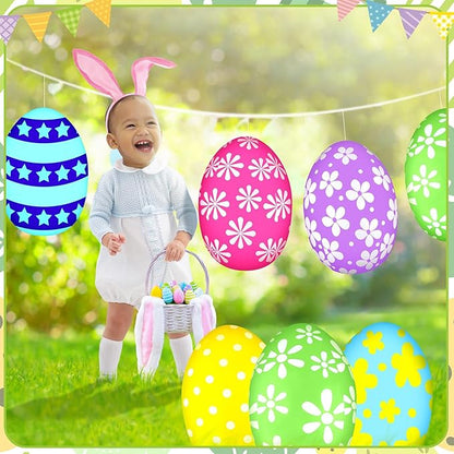 18 Pieces 12 Inch Inflatable Easter Eggs Easter Outdoor Yard Decoration Large Inflatable Hanging Eggs Ornaments Giant PVC Kids Toys for Garden Lawn Party Decor