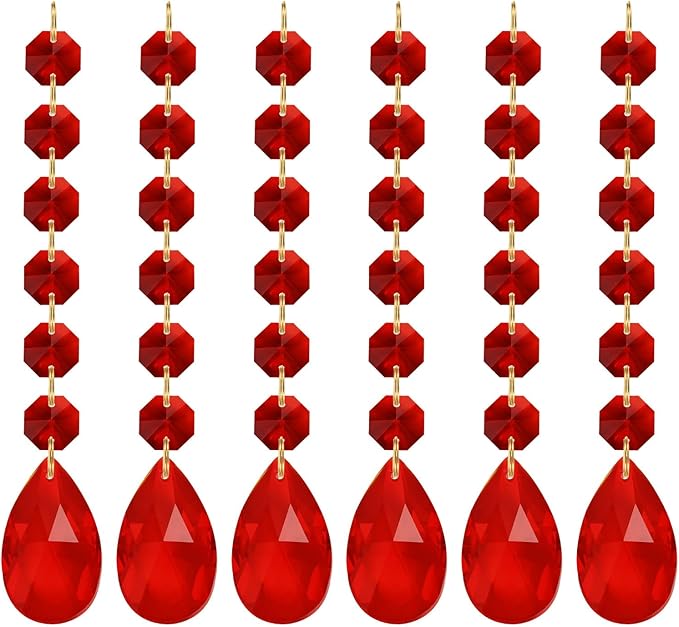 PATIKIL Teardrop Crystal Chandelier Pendants Beads, 6 Pack 160mm Length 38mm Chandelier Prisms Parts Ornaments Hanging Beads for DIY Arts Crafts Decoration, Red