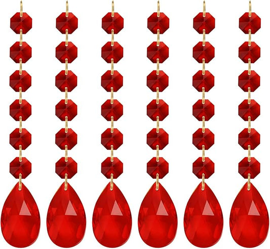 PATIKIL Teardrop Crystal Chandelier Pendants Beads, 6 Pack 160mm Length 38mm Chandelier Prisms Parts Ornaments Hanging Beads for DIY Arts Crafts Decoration, Red