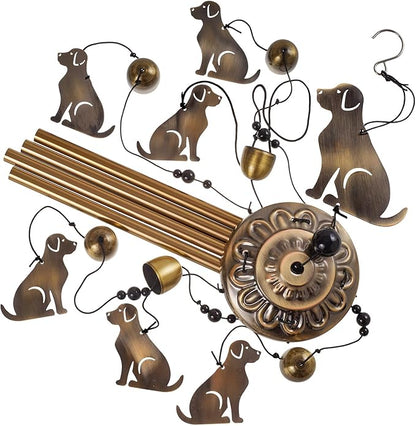 Garden Dog Wind Chimes Outdoor Indoor Decor - with 4 Tubes 7 Dogs Wind Chime, Mobile Romantic Wind Catcher, Bronze Wind Bells for Home, Mom Gifts, Balcony, Tree, Festival, Garden Decoration