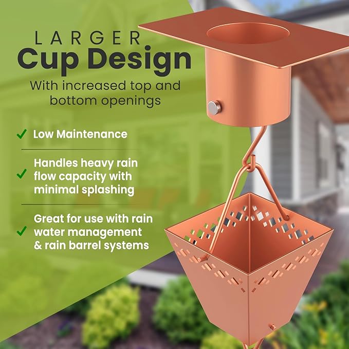 Rain Chain Kit w/Adapter & Extension | Copper Rain Chains for Gutters 10 ft | Rain Chain | Gutter Chain Downspout | Rain Chains for Outside | Rain Catcher | Rain Chimes