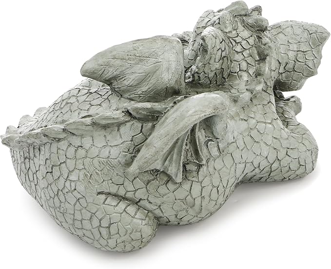 Jucoan Cute Sleeping Dragon Statue Outdoor Garden Decor, 8 Inch Resin Dragon Figurine Sculpture Lawn Ornaments for Outside Patio Yard, Fantasy Dragons Garden Statues Gifts for Mom, Woman