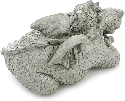 Jucoan Cute Sleeping Dragon Statue Outdoor Garden Decor, 8 Inch Resin Dragon Figurine Sculpture Lawn Ornaments for Outside Patio Yard, Fantasy Dragons Garden Statues Gifts for Mom, Woman