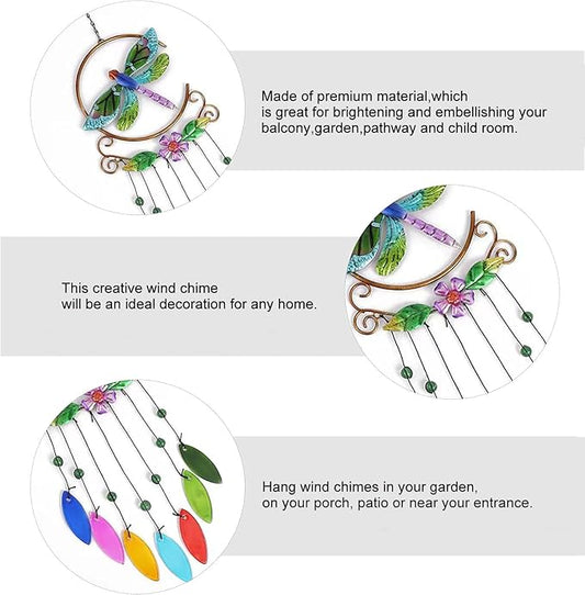 Dragonfly Wind Chimes, Garden Glass Outside Colorful Wind Chimes for Home, Party, Festival Decor, Garden Decoration Valentines Day Gift Indoor/Outdoor,Lifelike Dragonfly Deep Tone Style