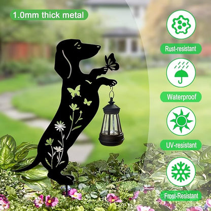 Solar Lights Outdoor Pathway,2 Pack Metal Dachshund Yard Decor with Solar Lantern Garden Stakes,Outside Decorations for Yard,Lawn,Patio,Perfect Dog Gifts for Women