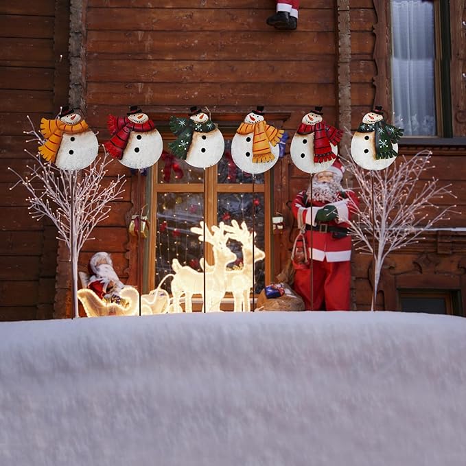 Veclotch 16" H Christmas Snowman Garden Stake Decor, Rustic Metal Snowman Yard Sign Outdoor Yard Stake Lawn Ornament, Merry Christmas Yard Decor Xmas Holiday Decoration