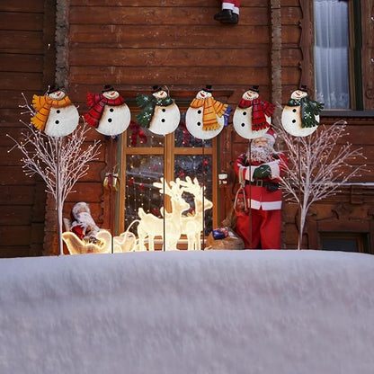 Veclotch 16" H Christmas Snowman Garden Stake Decor, Rustic Metal Snowman Yard Sign Outdoor Yard Stake Lawn Ornament, Merry Christmas Yard Decor Xmas Holiday Decoration