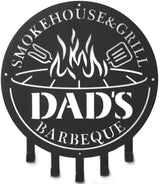 Qmetalart Metal BBQ Sign with Utensil Hangers Smokehouse Wall Art for Outdoor Grill Area Patio Backyard Decor Barbecue Grill Gift for Dad, Grandpa, Papa - Father’s Day Gift