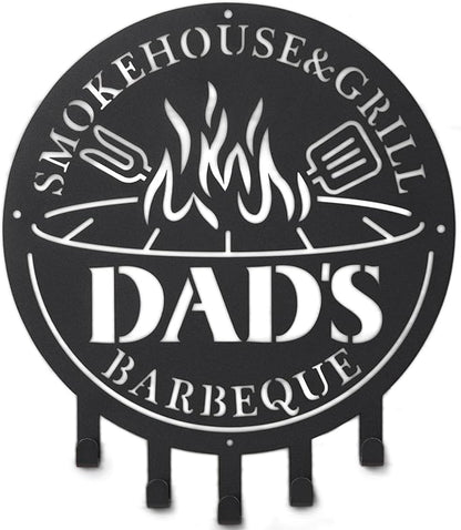Qmetalart Metal BBQ Sign with Utensil Hangers Smokehouse Wall Art for Outdoor Grill Area Patio Backyard Decor Barbecue Grill Gift for Dad, Grandpa, Papa - Father’s Day Gift