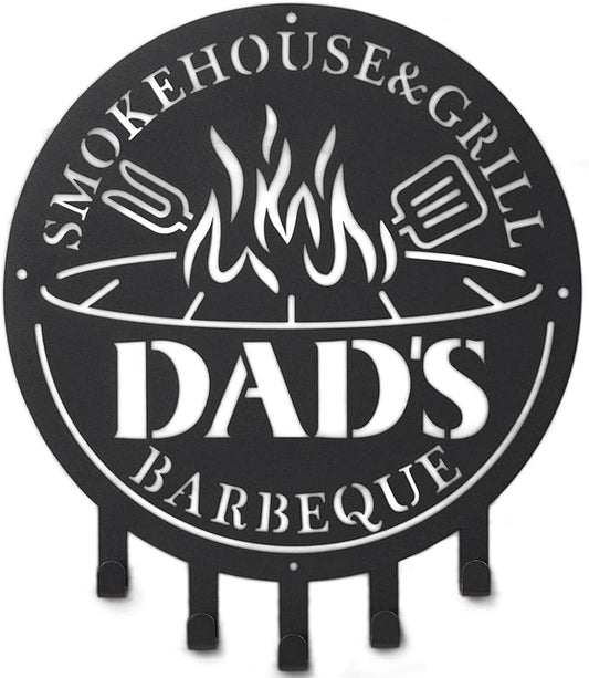 Qmetalart Metal BBQ Sign with Utensil Hangers Smokehouse Wall Art for Outdoor Grill Area Patio Backyard Decor Barbecue Grill Gift for Dad, Grandpa, Papa - Father’s Day Gift