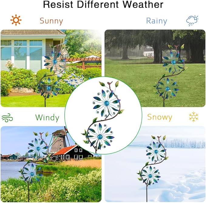 Metal Wind Spinners Outdoor,Yard Art Wind Sculptures & Spinners,Flower Wind Spinners for Yard and Garden,Waterproof Pinwheels & Windmill for Patio Lawn Decor
