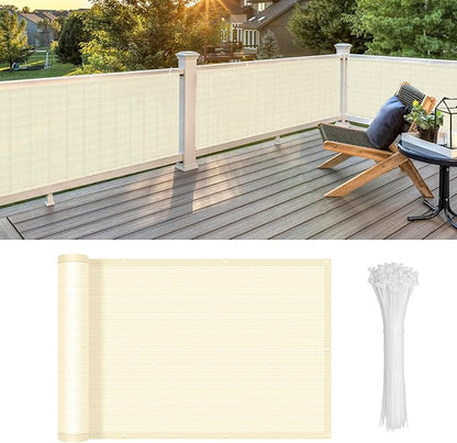 LOVE STORY Balcony Privacy Screen, 3'x14' Deck Shield Screen Fence Cover,UV Protection and Weather-Resistant,3 FT Height for Deck, Patio, Backyard, Outdoor Pool, Porch, Railing, Butter Cream