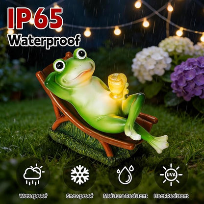 Frog Garden Statue Garden Decor for Outside for Yard、Balcony 、Lawn and Gifts for Women, Unique Artistic Housewarming Presents Gift