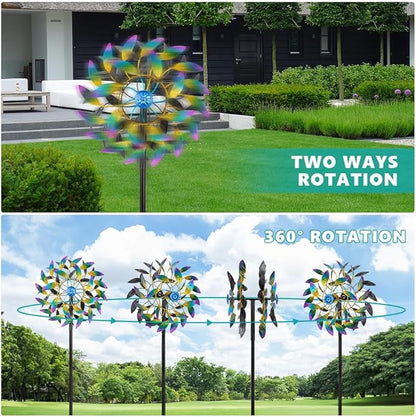 DREAMSOUL 360° Wind Spinners Outdoor, 13" Dia Wind Spinner with Metal Stake, Kinetic Two Way Spinner for Yard Garden Outdoor Decor